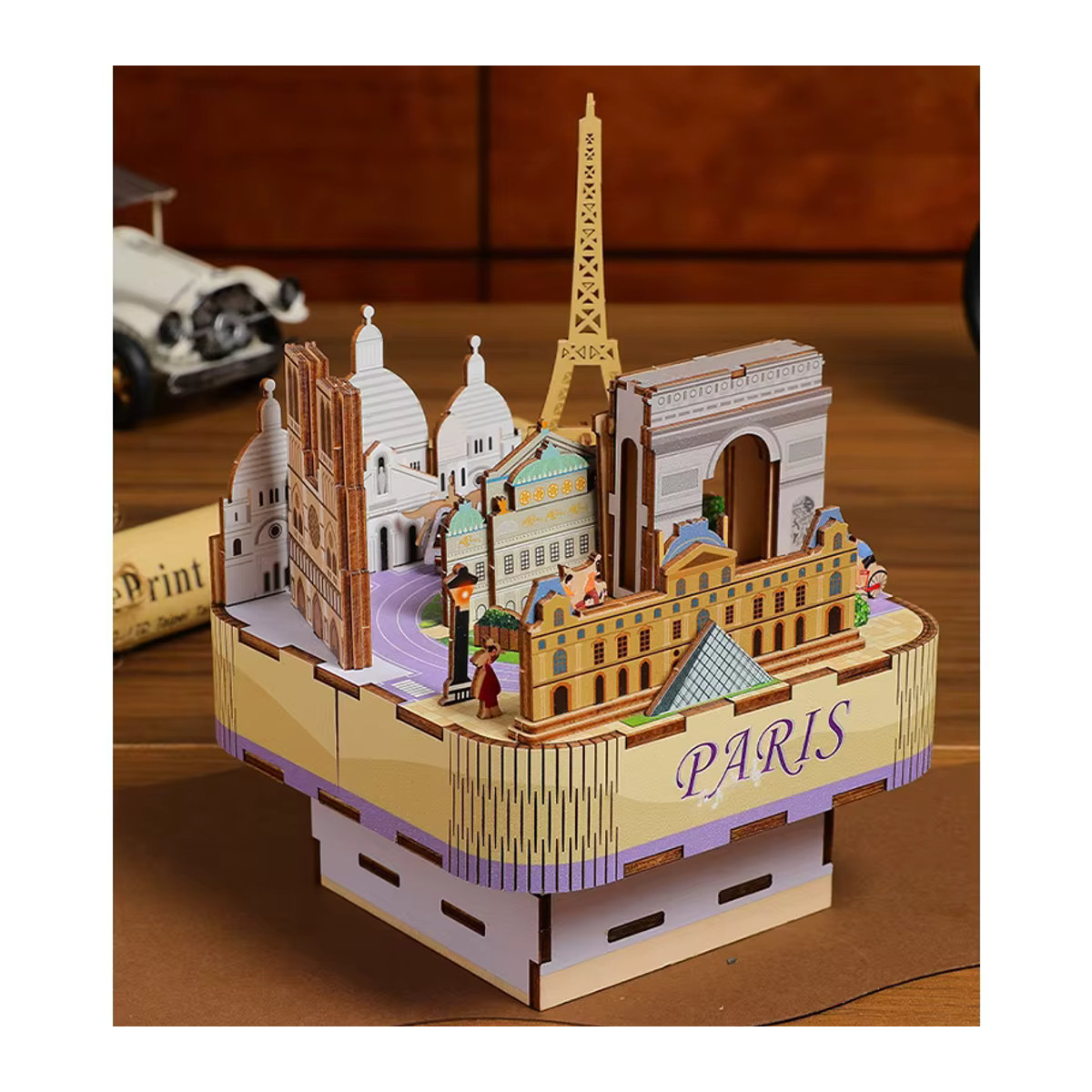 Tinamic DIY Spieluhr Holz Modellbausatz Paris Street View 3D-Puzzle in Mehrfarbig - Bild 2