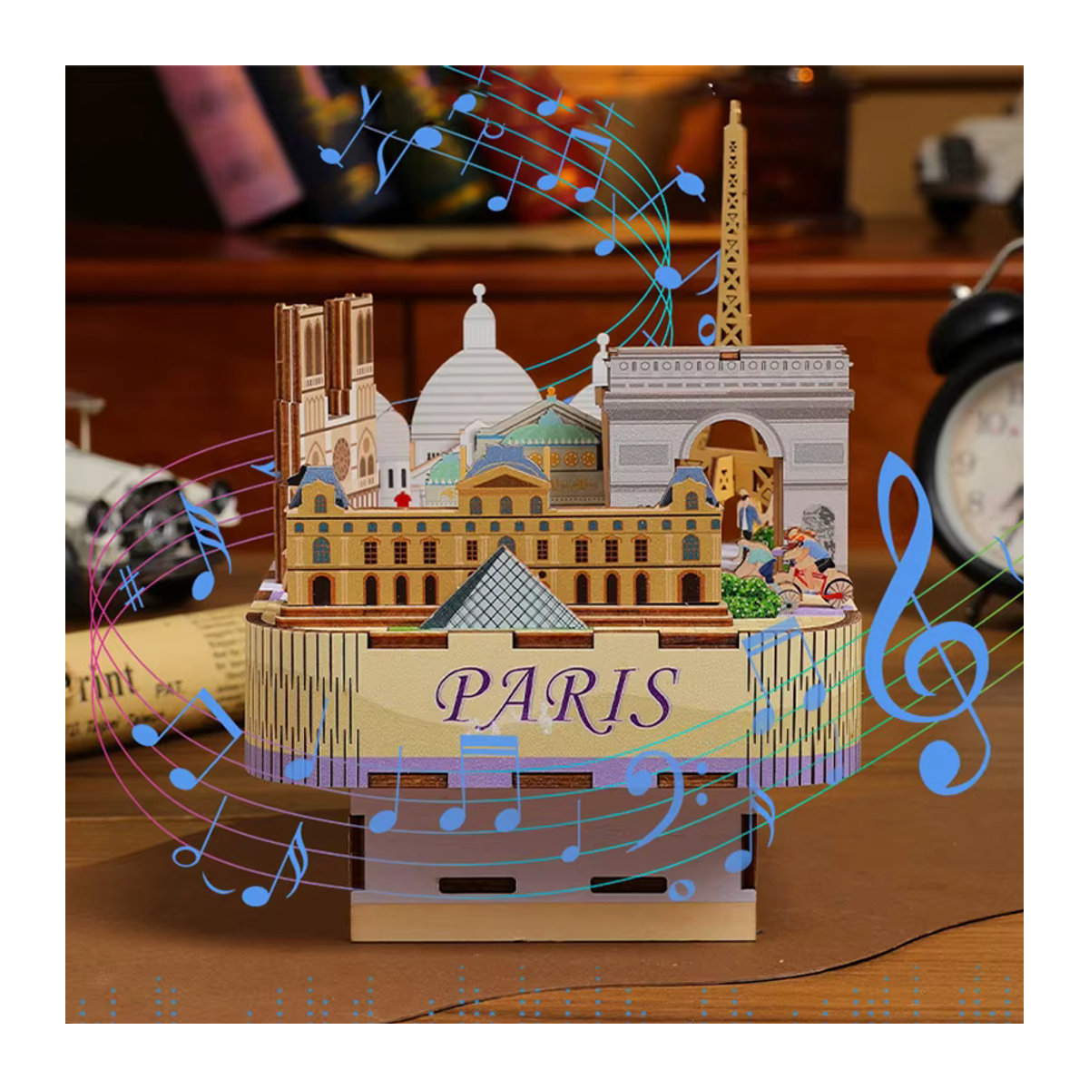 Tinamic DIY Spieluhr Holz Modellbausatz Paris Street View 3D-Puzzle in Mehrfarbig - Bild 4