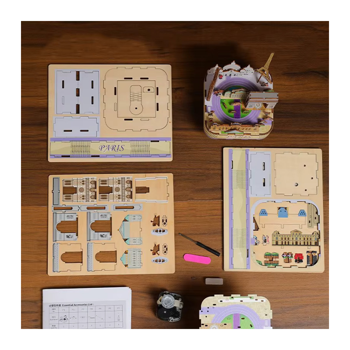 Tinamic DIY Spieluhr Holz Modellbausatz Paris Street View 3D-Puzzle in Mehrfarbig - Bild 5
