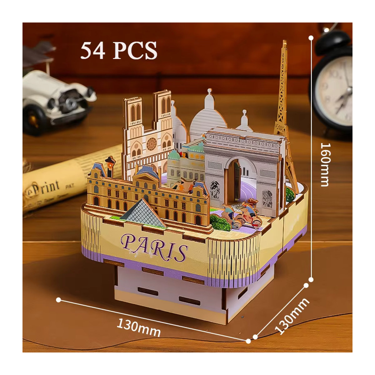 Tinamic DIY Spieluhr Holz Modellbausatz Paris Street View 3D-Puzzle in Mehrfarbig - Bild 6