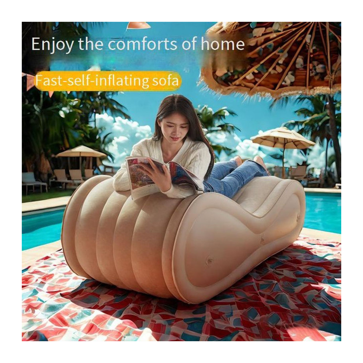 TINGFANG Faltbarer aufblasbarer Sofastuhl aus PVC-Plüsch als multifunktionaler Lazy Lounge Sessel für Outdoor, Camping und Zuhause - Bild 1