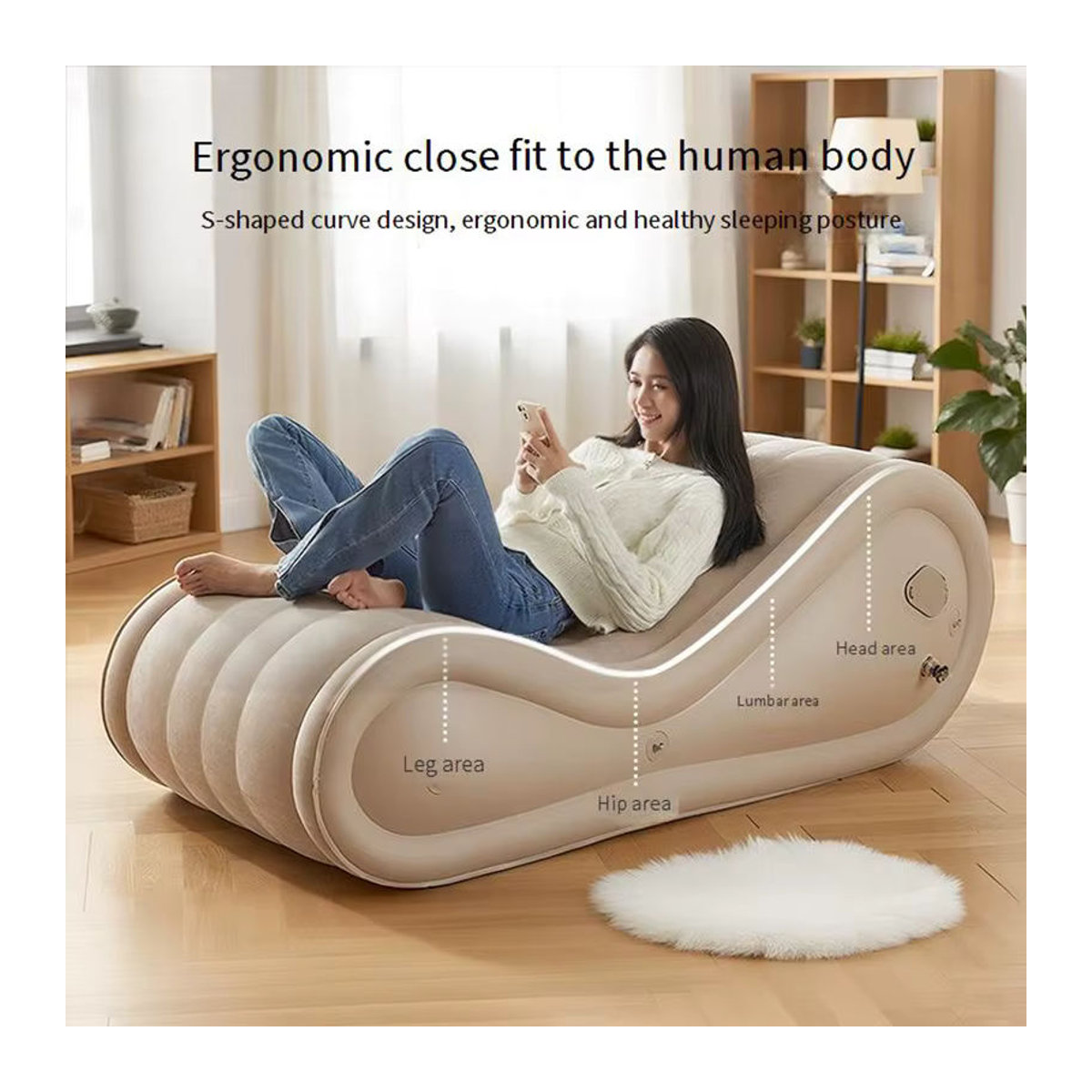 TINGFANG Faltbarer aufblasbarer Sofastuhl aus PVC-Plüsch als multifunktionaler Lazy Lounge Sessel für Outdoor, Camping und Zuhause - Bild 5