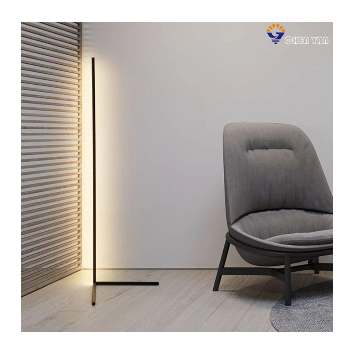 TINGMIAO Eck-Stehlampe mit RGB-LED, minimalistisches Design in Schwarz, steuerbar per App und Fernbedienung - Bild 1