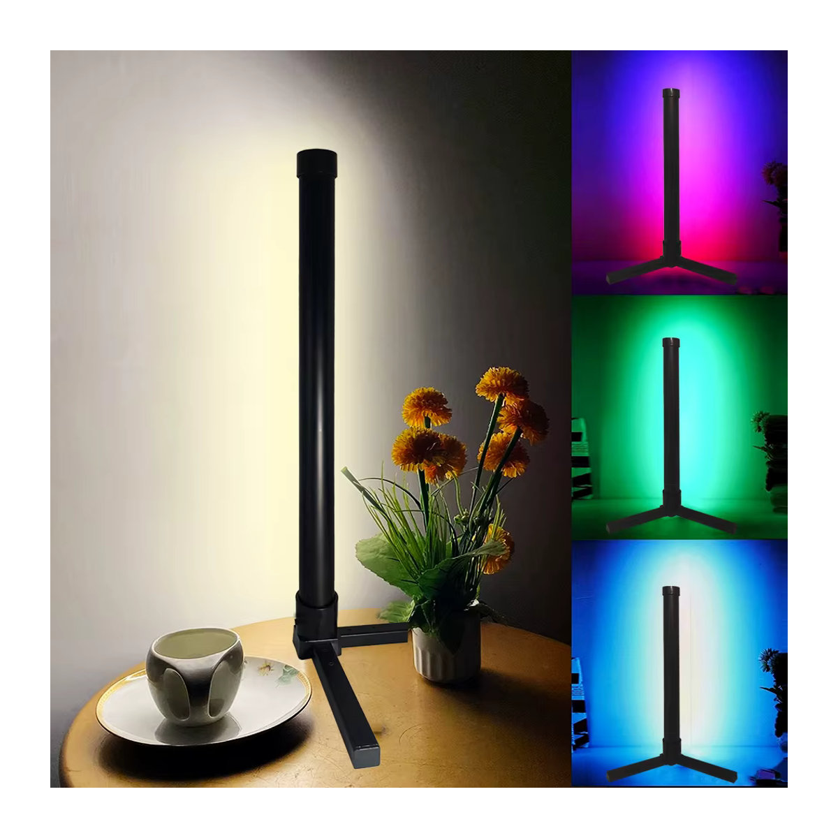 TINGMIAO Eck-Stehlampe mit RGB-LED, minimalistisches Design in Schwarz, steuerbar per App und Fernbedienung - Bild 3