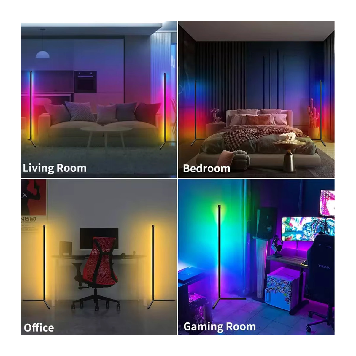 TINGMIAO Eck-Stehlampe mit RGB-LED, minimalistisches Design in Schwarz, steuerbar per App und Fernbedienung - Bild 4