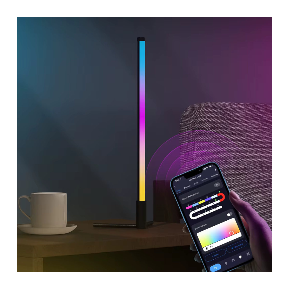 TINGMIAO Eck-Stehlampe mit RGB-LED, minimalistisches Design in Schwarz, steuerbar per App und Fernbedienung - Bild 5