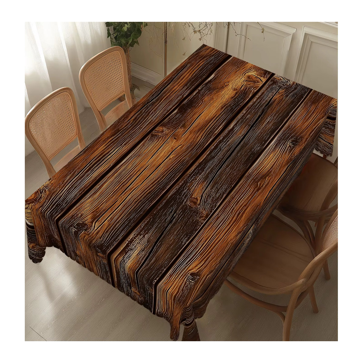 Tischdecke aus Polyester im Stämme-Stil mit Holzmaserung und gewelltem Rand in Braun - Bild 2