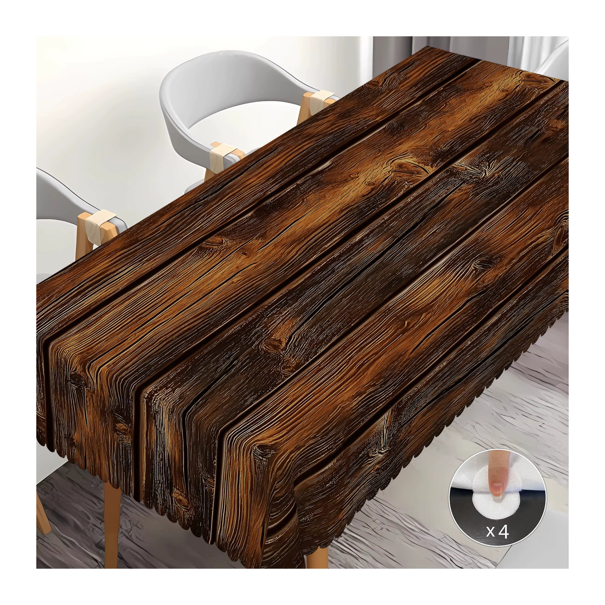Tischdecke aus Polyester im Stämme-Stil mit Holzmaserung und gewelltem Rand in Braun - Bild 3
