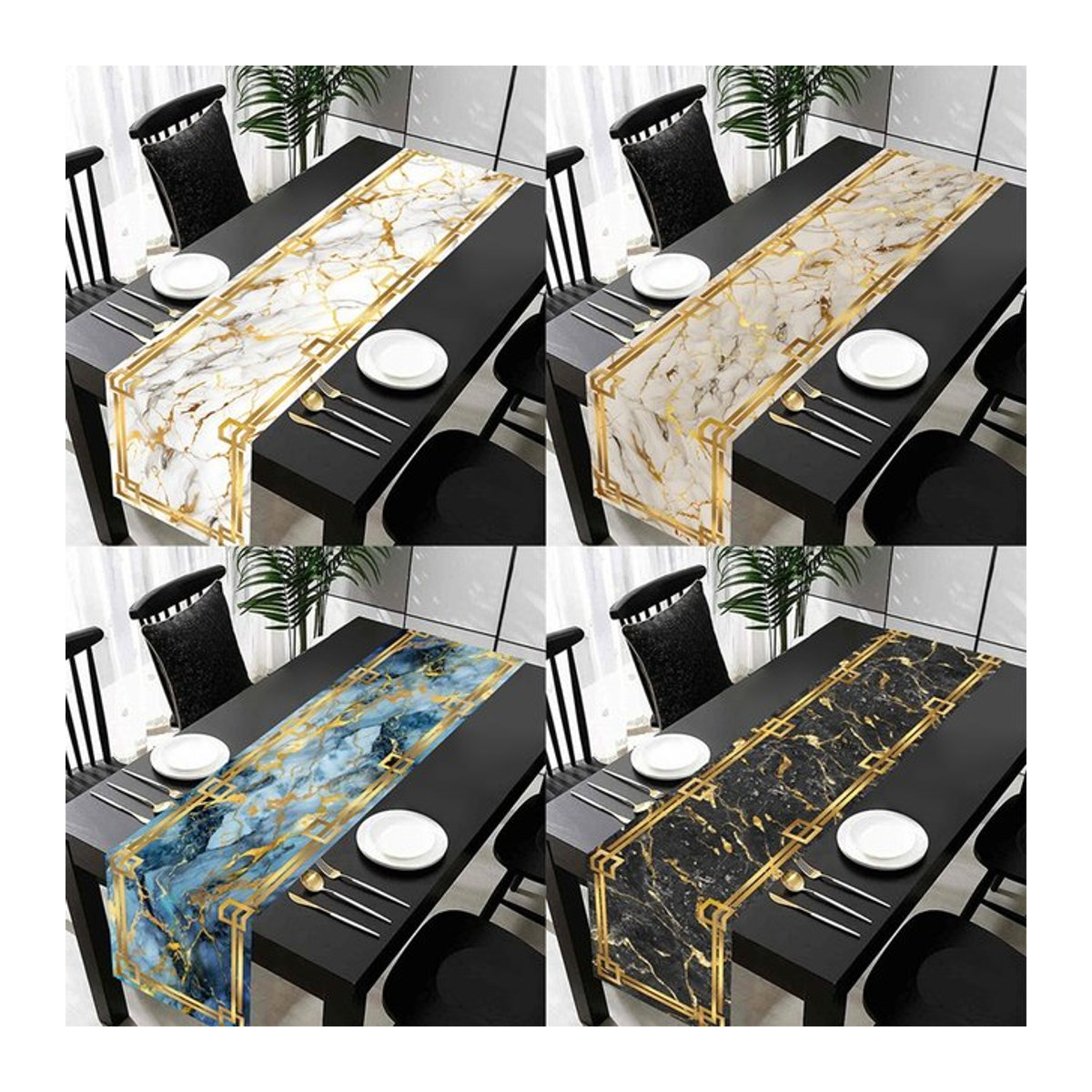 Tischläufer mit Marmorstruktur in Weiß, Grau und Gold für Küche und Esszimmer - Bild 1
