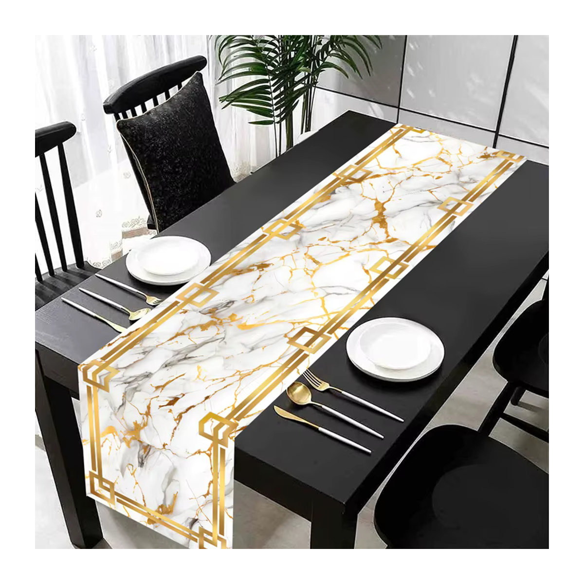 Tischläufer mit Marmorstruktur in Weiß, Grau und Gold für Küche und Esszimmer - Bild 2