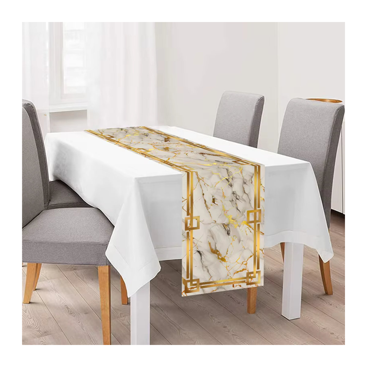 Tischläufer mit Marmorstruktur in Weiß, Grau und Gold für Küche und Esszimmer - Bild 3