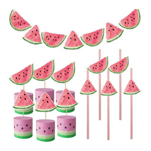 Tissy Wassermelone Party-Deko Set aus Papier mit Banner, Strohhalmen und Kuchen Topper in Mehrfarbig für Kindergeburtstage