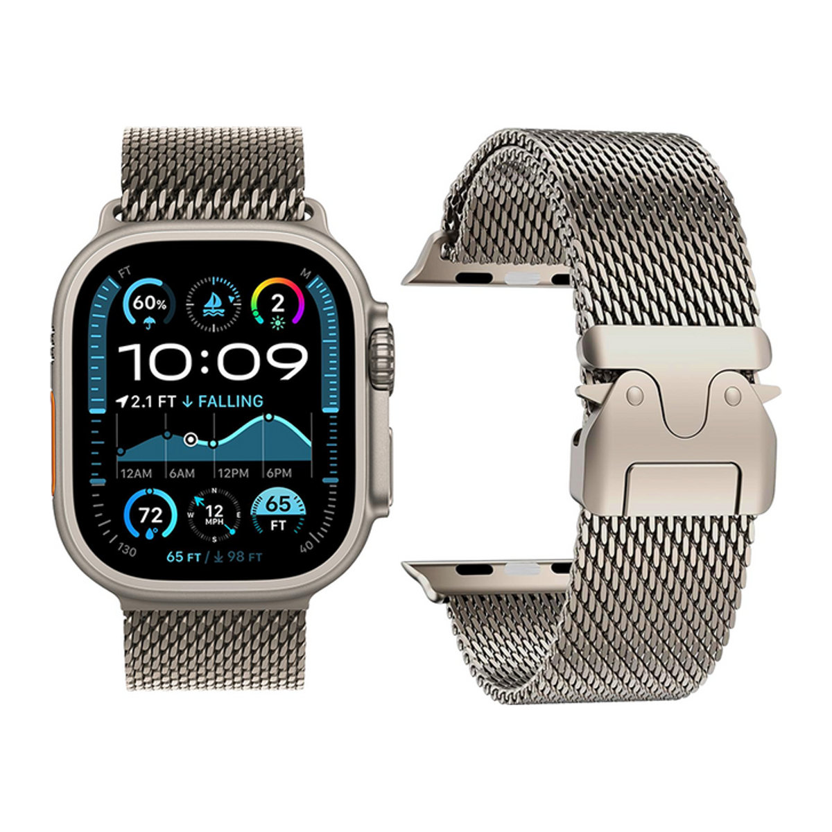 Titan Milanese Loop Armband für Apple Watch Serie 10, 9, 8, 7, 6, SE, Ultra 2, Farbe: Silber - Bild 1