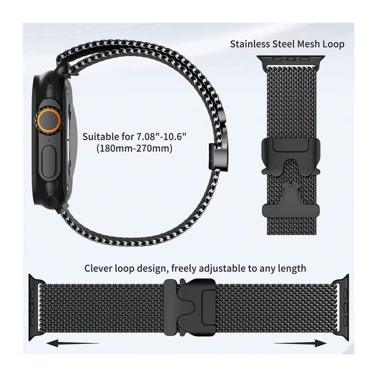 Titan Milanese Loop Armband für Apple Watch Serie 10, 9, 8, 7, 6, SE, Ultra 2, Farbe: Silber - Bild 6