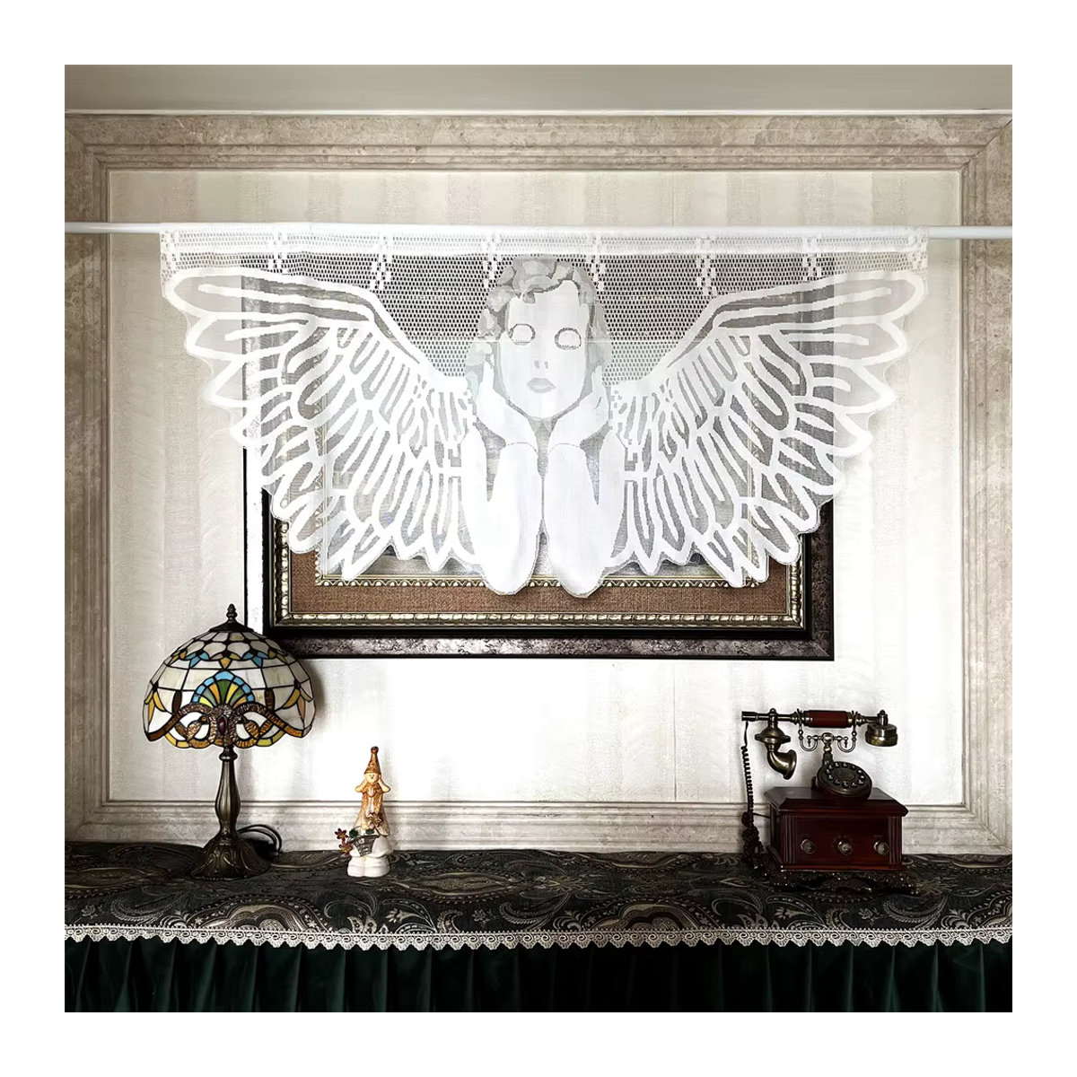 Tiyana Engelsvorhang in Weiß, Retro Jacquard Volant, halbtransparentes Voile für Wohnzimmer, Küche oder Café - Bild 2