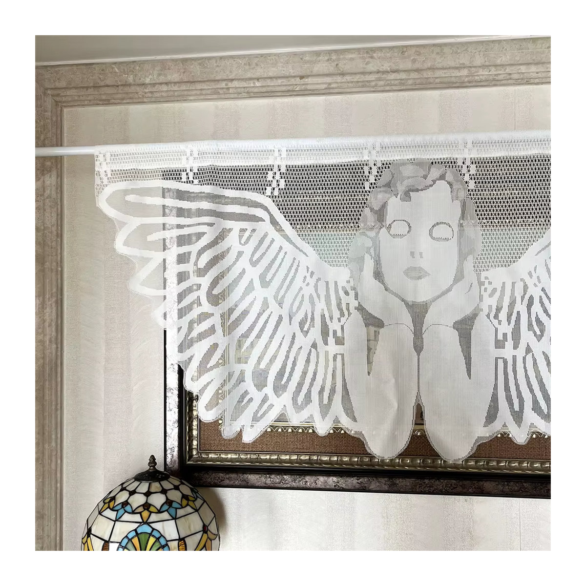 Tiyana Engelsvorhang in Weiß, Retro Jacquard Volant, halbtransparentes Voile für Wohnzimmer, Küche oder Café - Bild 3