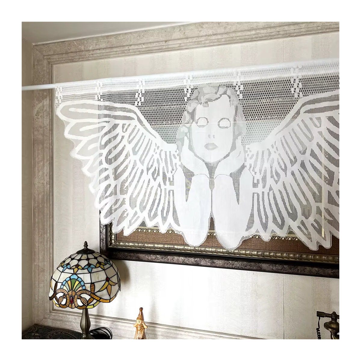 Tiyana Engelsvorhang in Weiß, Retro Jacquard Volant, halbtransparentes Voile für Wohnzimmer, Küche oder Café - Bild 4