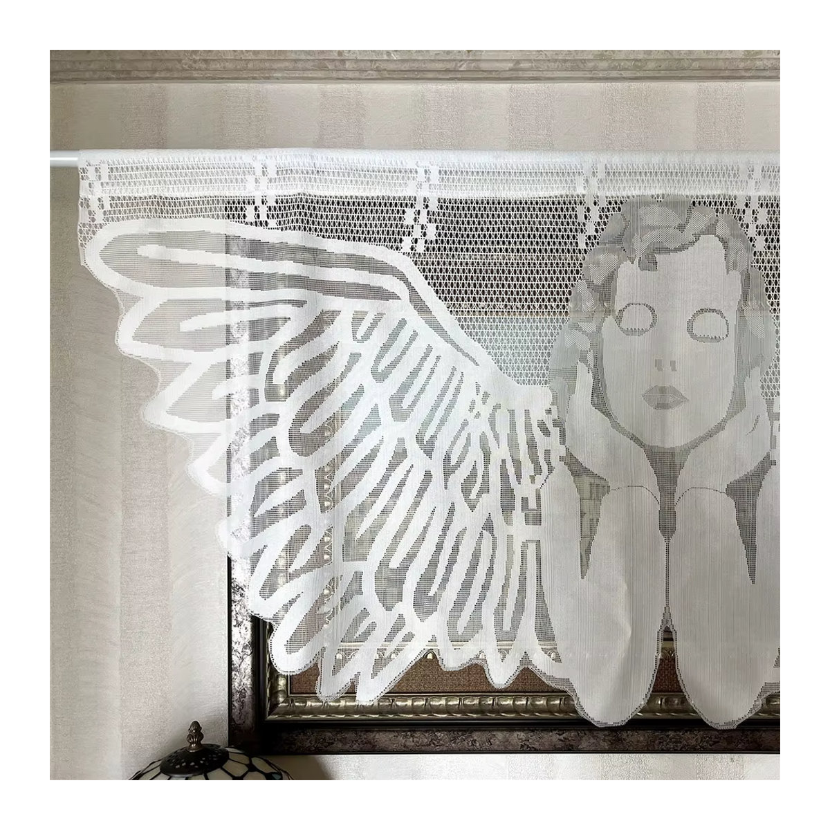 Tiyana Engelsvorhang in Weiß, Retro Jacquard Volant, halbtransparentes Voile für Wohnzimmer, Küche oder Café - Bild 5