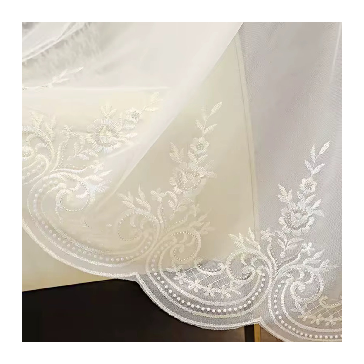 Tiyana Luxus Tüllvorhang mit Perlenstickerei in Weiß, Sheer Voile für Wohnzimmer und Balkon - Bild 3