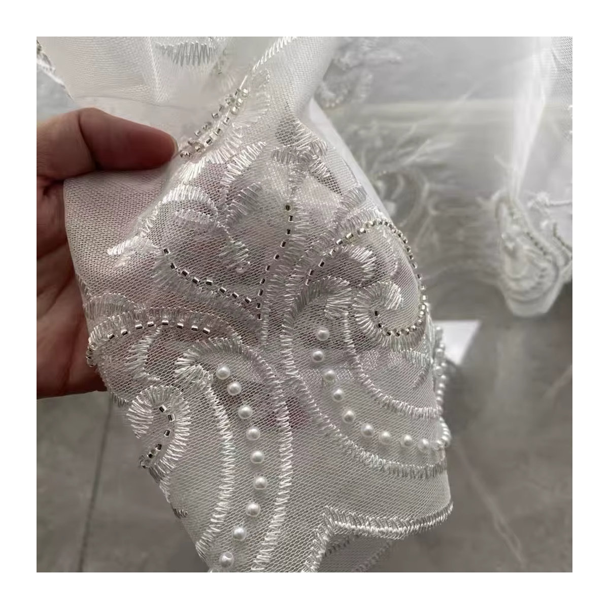 Tiyana Luxus Tüllvorhang mit Perlenstickerei in Weiß, Sheer Voile für Wohnzimmer und Balkon - Bild 4