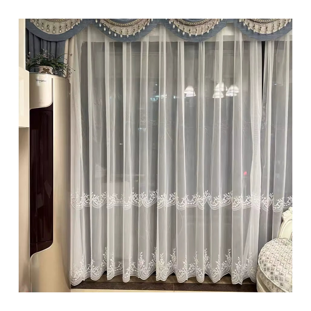 Tiyana Luxus Tüllvorhang mit Perlenstickerei in Weiß, Sheer Voile für Wohnzimmer und Balkon - Bild 6