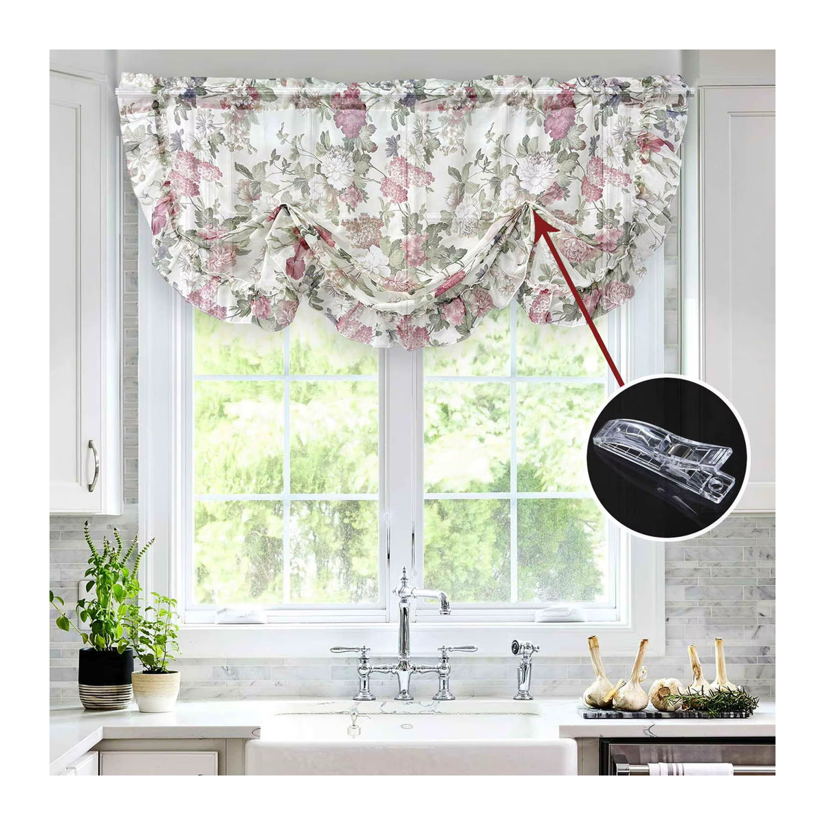 Tiyana Transparente Voile-Vorhänge mit rustikalem Blumenmuster in Mehrfarbig, Lichtfilter-Fenstervorhänge mit Taschendesign und Clips für Küche, Badezimmer oder Café - Bild 3