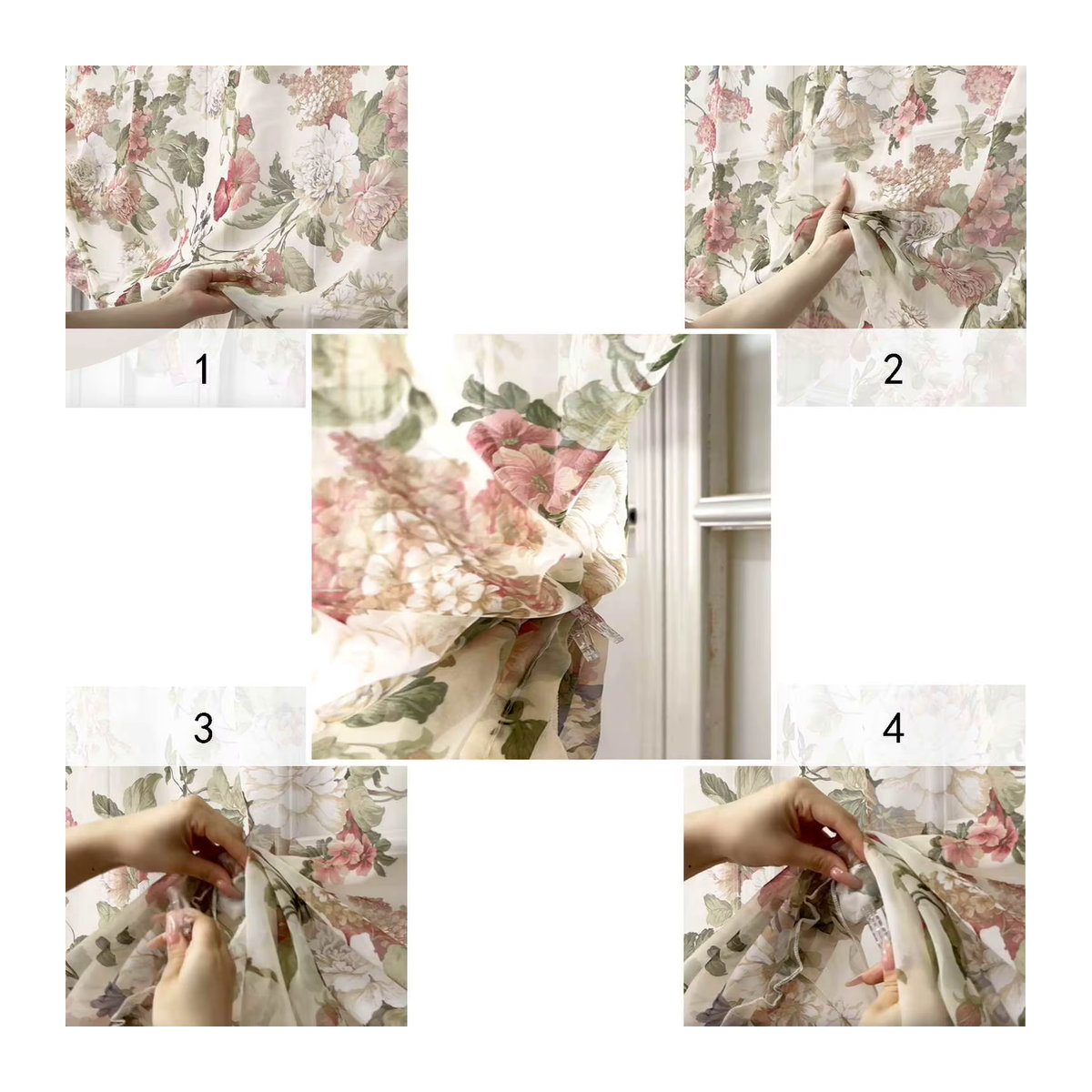Tiyana Transparente Voile-Vorhänge mit rustikalem Blumenmuster in Mehrfarbig, Lichtfilter-Fenstervorhänge mit Taschendesign und Clips für Küche, Badezimmer oder Café - Bild 6