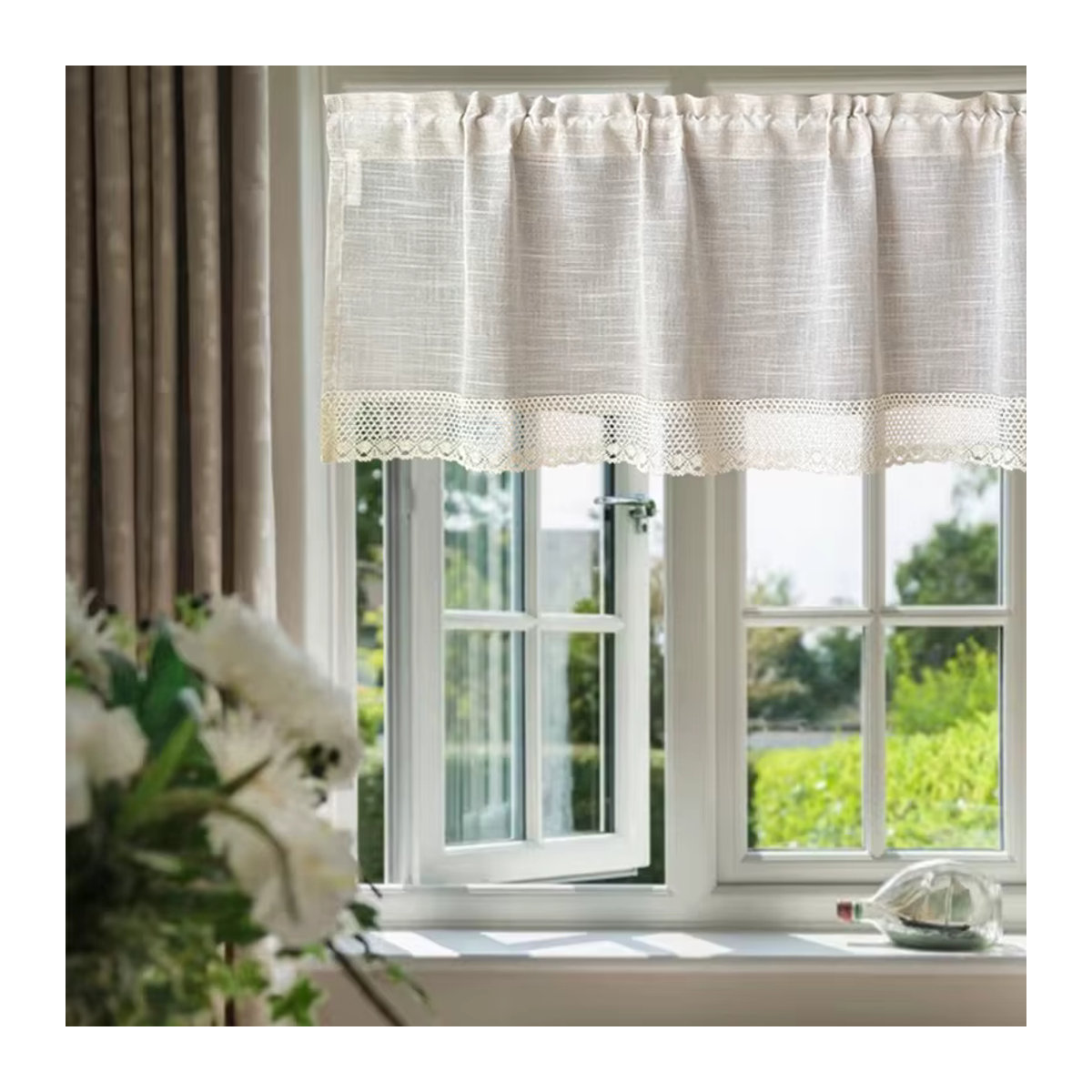 Tiyana Transparente Vorhänge mit Häkelspitzenbesatz in Weiß für Küchenschränke und kleine Fenster im Boho-Stil - Bild 2