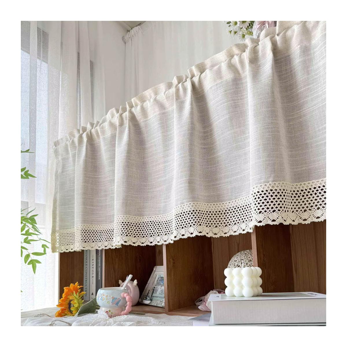 Tiyana Transparente Vorhänge mit Häkelspitzenbesatz in Weiß für Küchenschränke und kleine Fenster im Boho-Stil - Bild 3