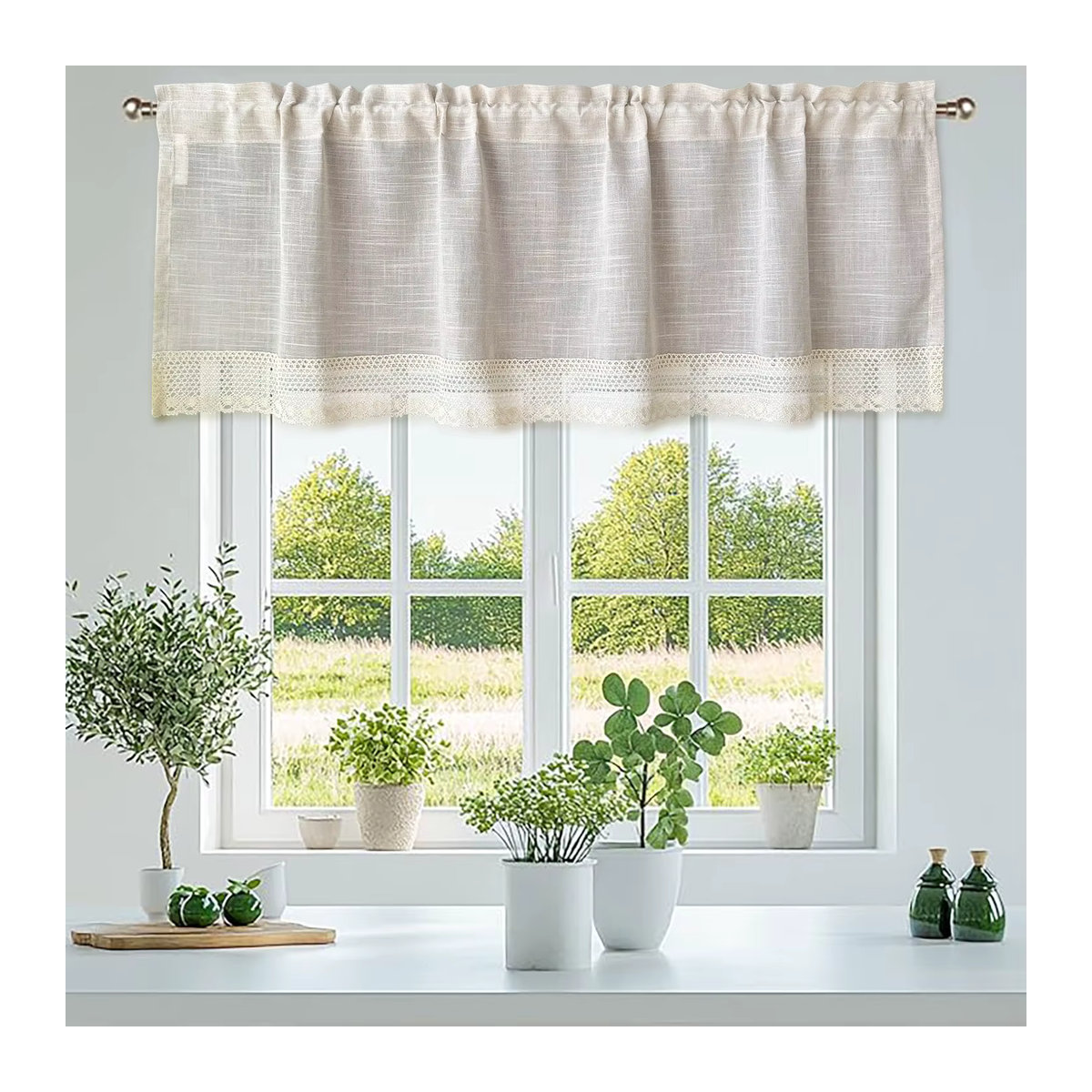 Tiyana Transparente Vorhänge mit Häkelspitzenbesatz in Weiß für Küchenschränke und kleine Fenster im Boho-Stil - Bild 4