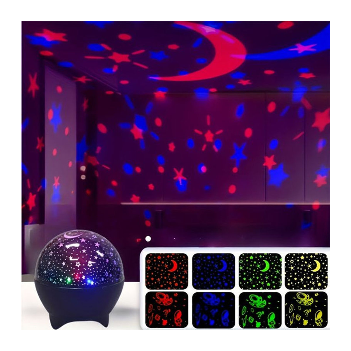 TLEDMP Bunte Mond-Stern-Projektor Tischlampe mit 360 Grad Rotation und USB-Anschluss für Kinder und Schlafzimmer - Bild 1