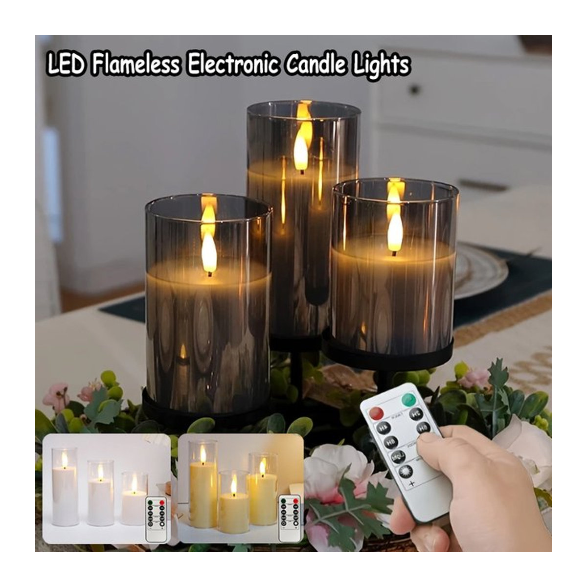 TLEDMP Flammenlose LED-Kerzen in Weiß mit Fernbedienung und Flackereffekt, batteriebetrieben, zylindrische Kunststoffkerzen für Weihnachts- und Hochzeitsdekoration - Bild 1