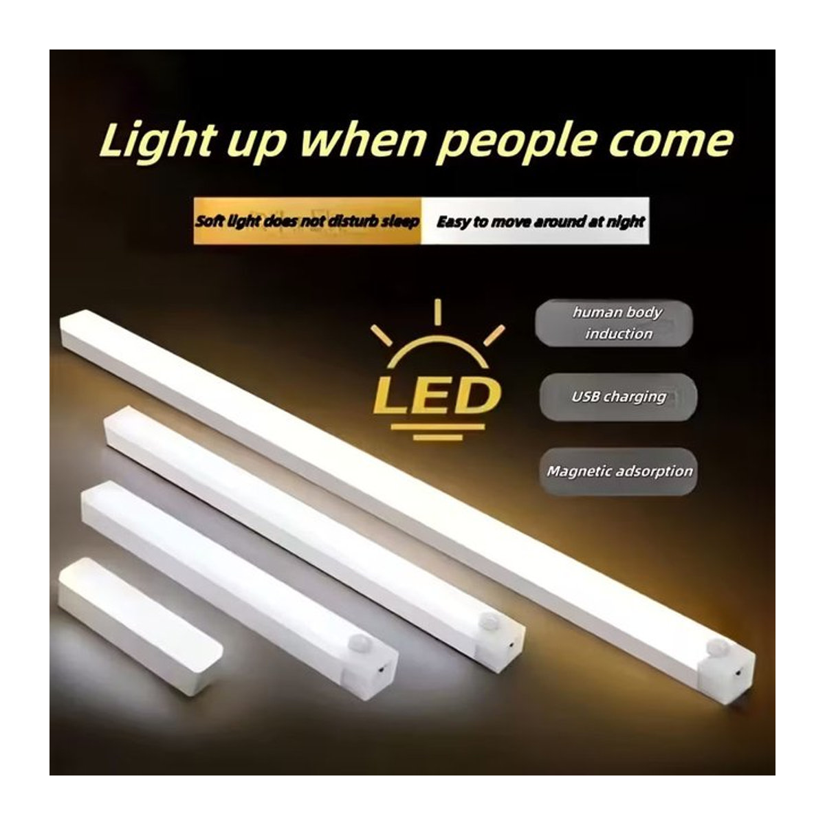 TLEDMP LED-Bewegungsmelder-Lichter mit Magnetmontage und USB-Aufladung, minimalistisches Nachtlicht mit Körpersensor für Schrank, Treppe und Flur - Bild 1
