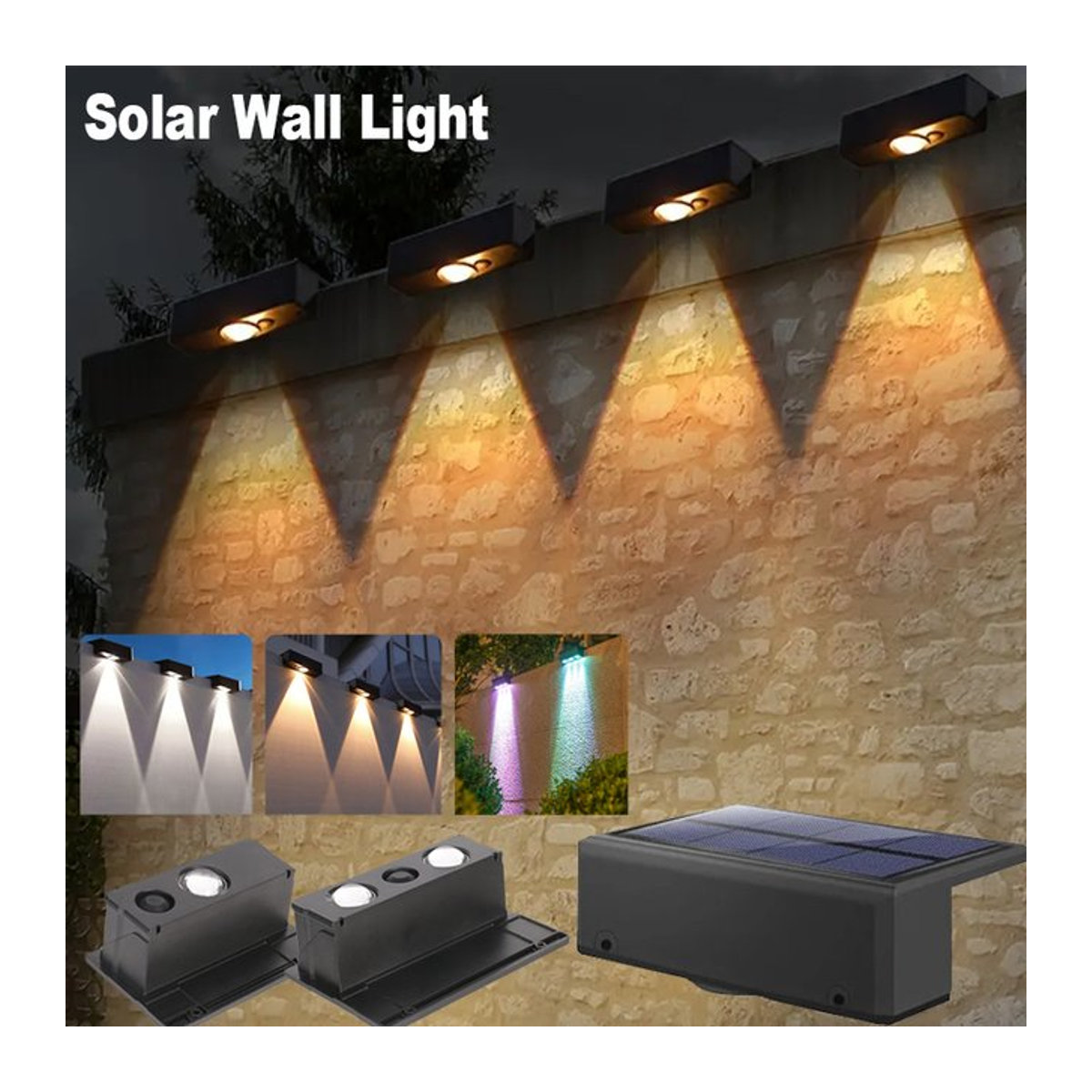 TLEDMP LED-Solar-Wandleuchte für den Außenbereich in Schwarz mit minimalistischem Design - Bild 1