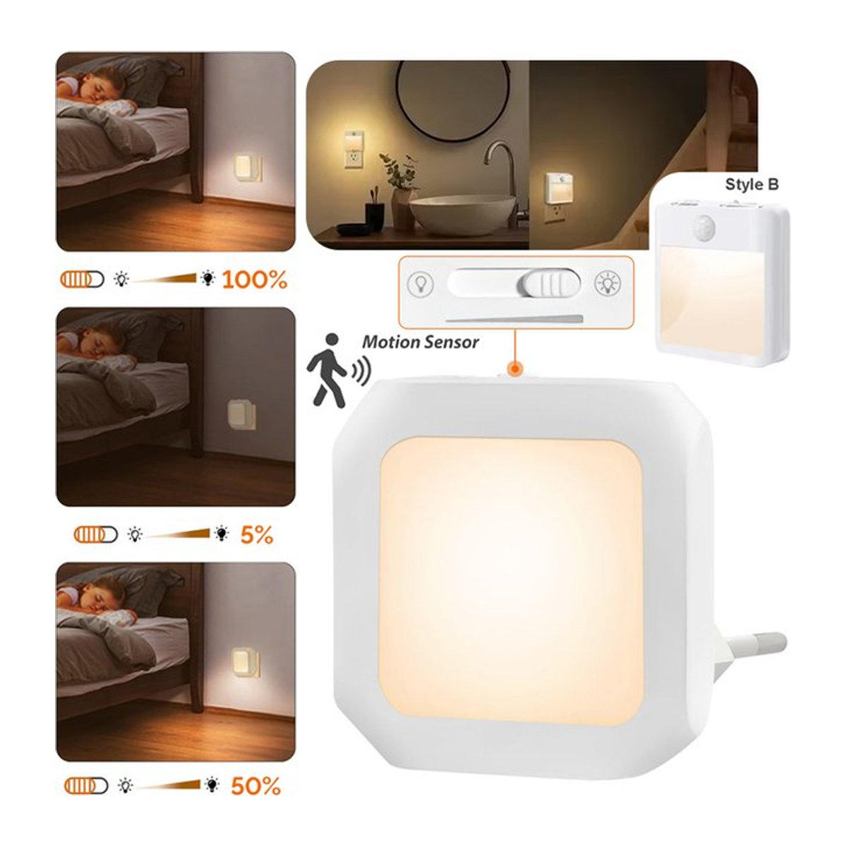 TLEDMP Mini-LED-Nachtlicht mit Bewegungsmelder in Weiß, dimmbar und energiesparend, quadratische Möbelbeleuchtung für Küche, Wohnzimmer und Flur - Bild 1