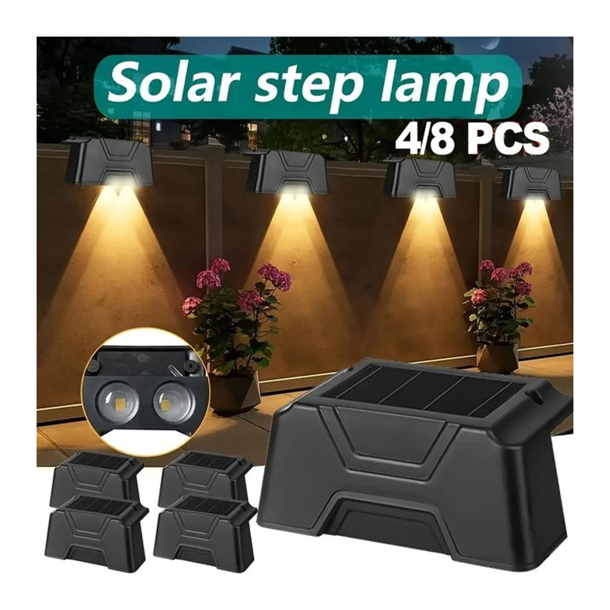 TLEDMP Modern LED Solar Wandleuchte IP65 Wasserdicht Schwarz für Garten Zaun und Treppe - Bild 1