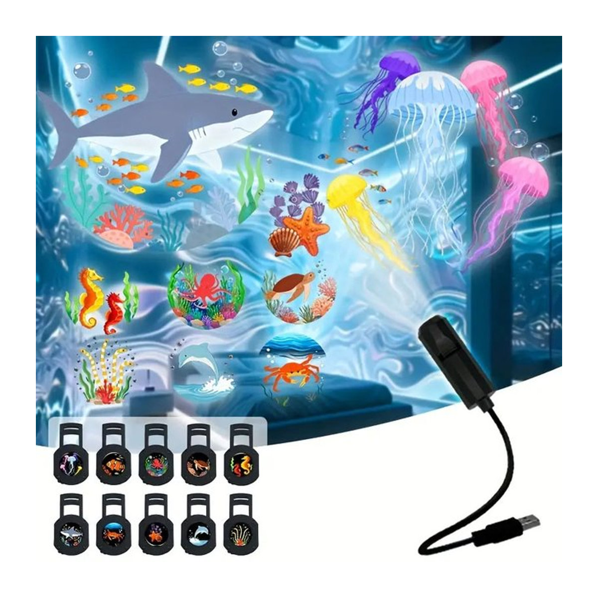 TLEDMP Ocean LED-Projektorlicht Schwarz mit 360 Grad Rotation und USB-Plug-in für Wände und Decken - Bild 1