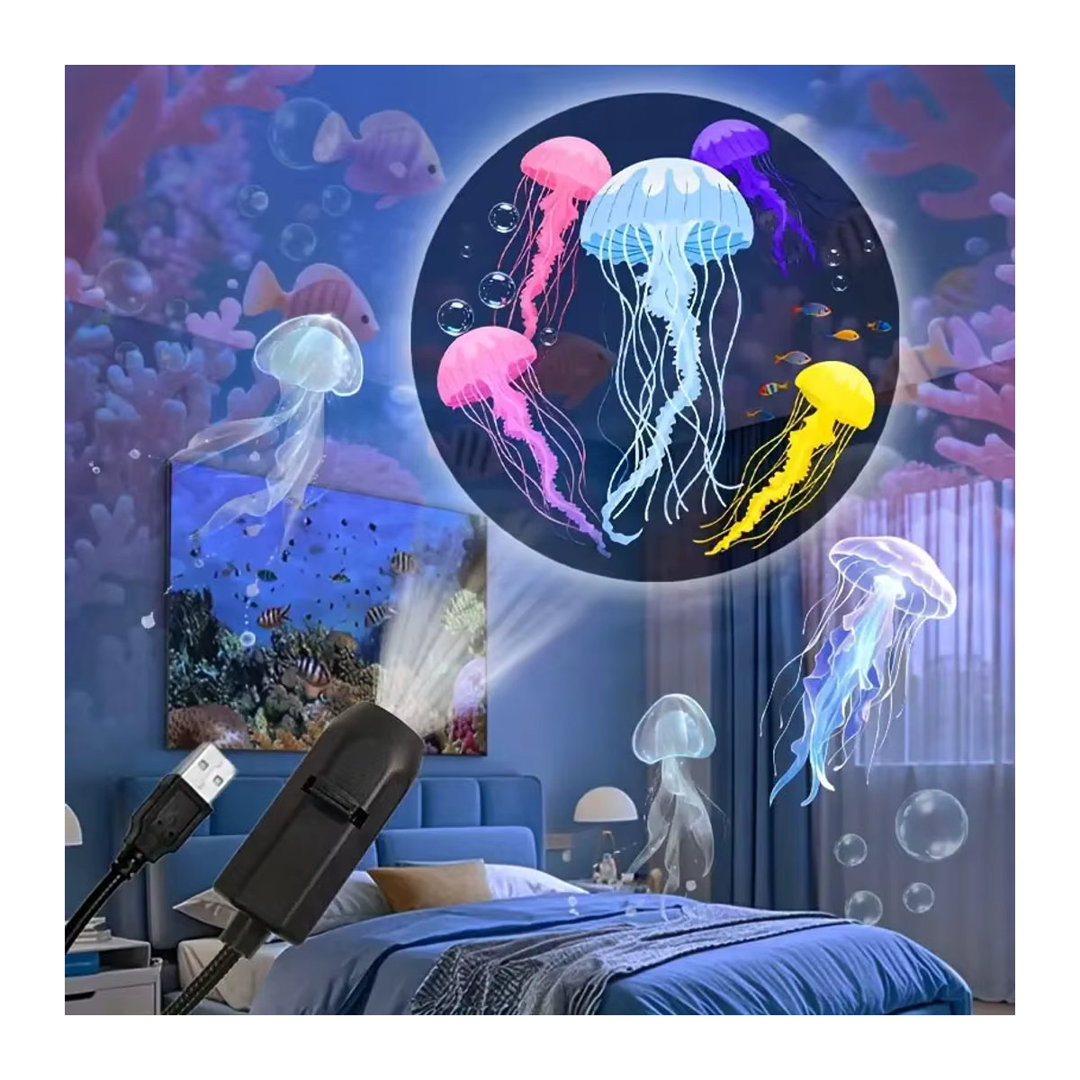 TLEDMP Ocean LED-Projektorlicht Schwarz mit 360 Grad Rotation und USB-Plug-in für Wände und Decken - Bild 2
