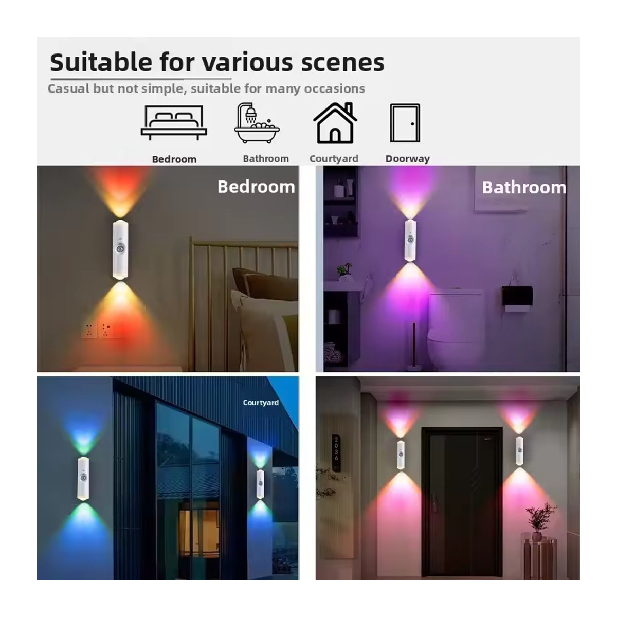 TLEDMP RGB LED Nachtlicht mit Doppelkopf und Bewegungsmelder, Magnetische Sonnenuntergang Licht Atmosphäre Beleuchtung für Schrank und Schlafzimmer, Weiß und Bunt - Bild 4