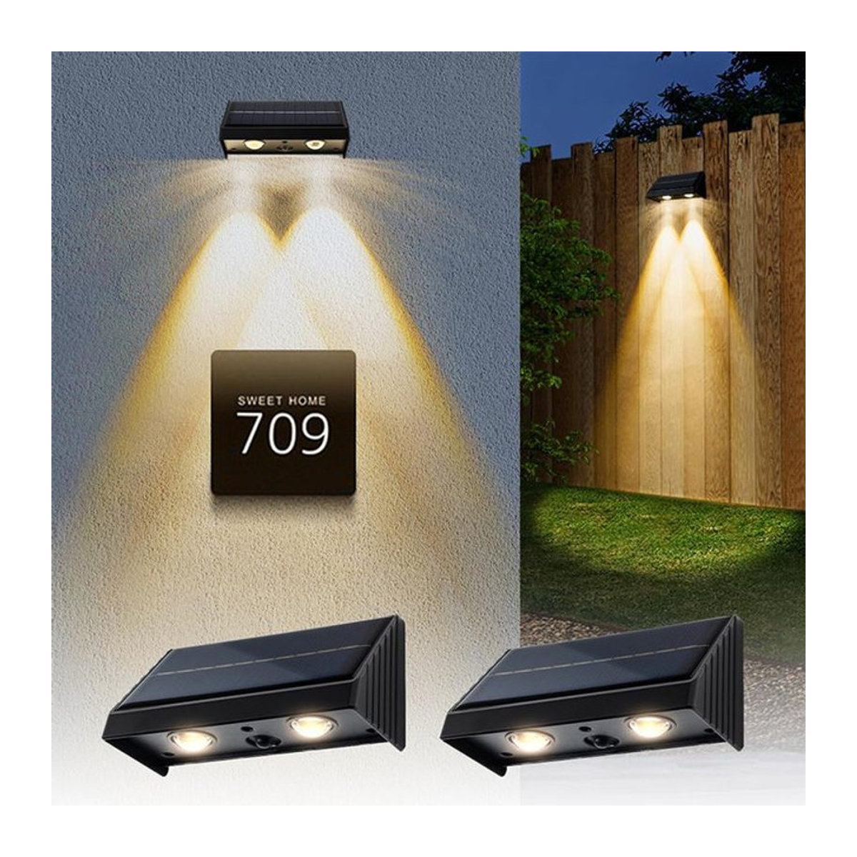 TLEDMP Solarbetriebene LED Wandleuchte in Schwarz für den Außenbereich, moderne wasserdichte Gartenleuchte für Terrasse und Balkon - Bild 1