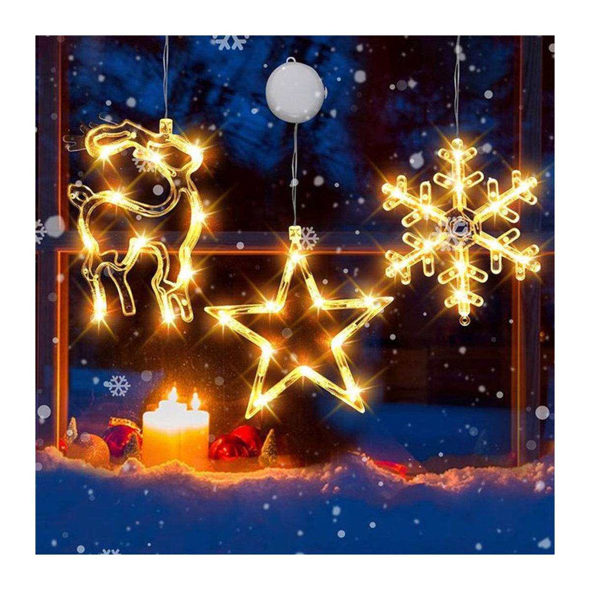 TLEDMP Weihnachts-Fensterlichter batteriebetrieben als hängende Dekoration mit Saugnapf für Innen und Außen - Bild 1
