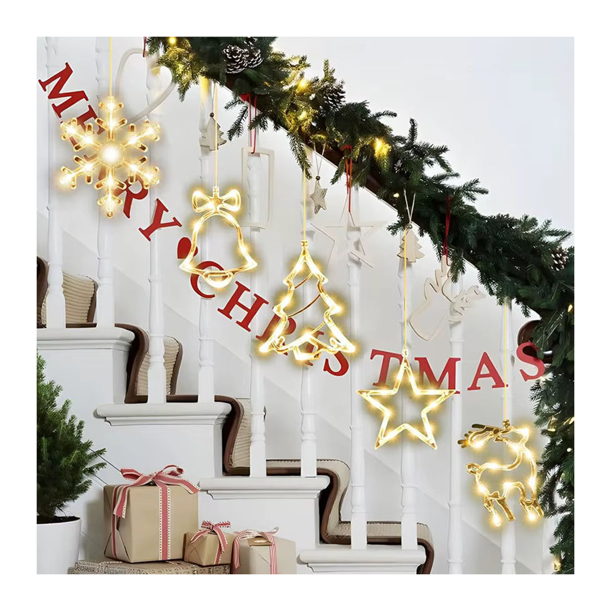 TLEDMP Weihnachts-Fensterlichter batteriebetrieben als hängende Dekoration mit Saugnapf für Innen und Außen - Bild 2