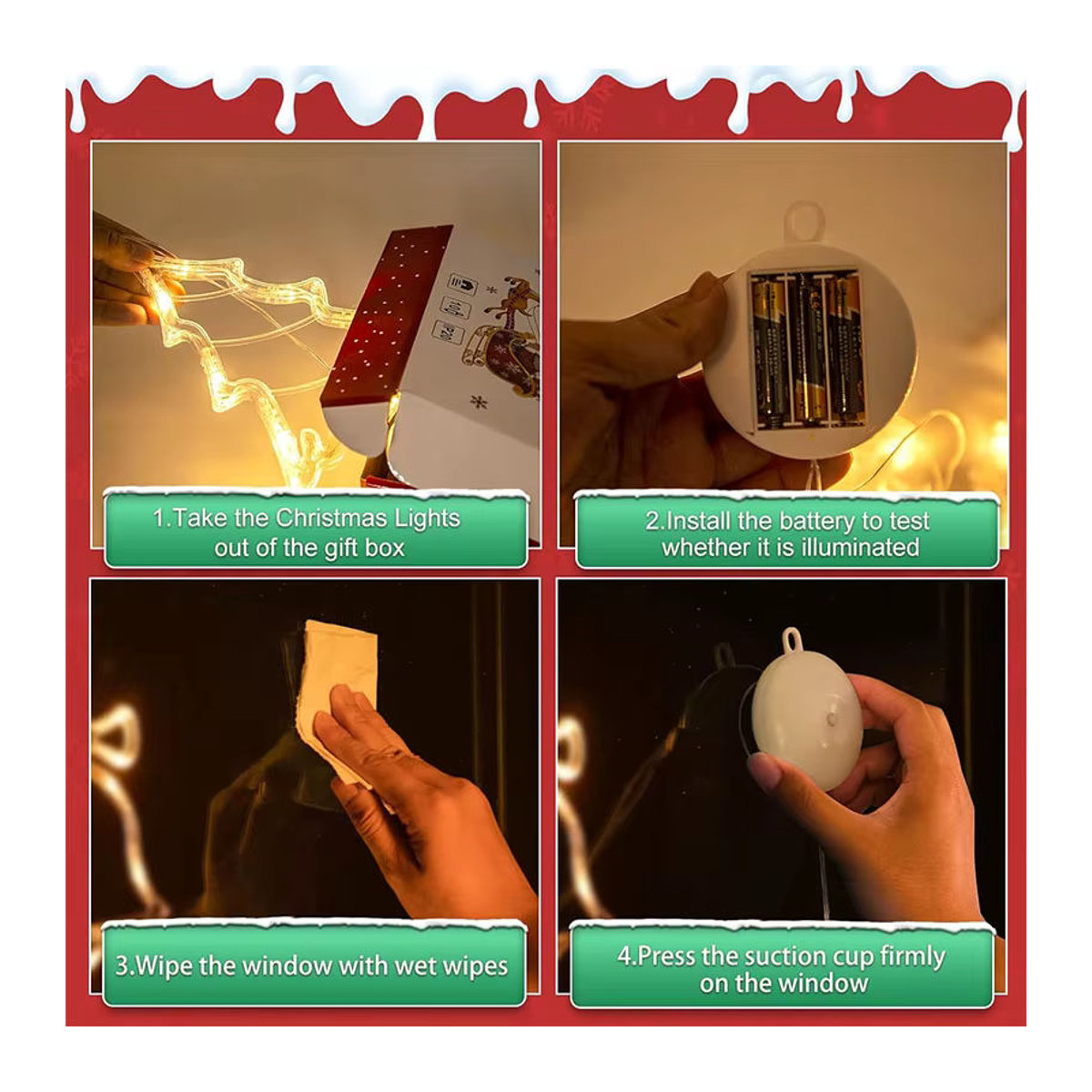 TLEDMP Weihnachts-Fensterlichter batteriebetrieben als hängende Dekoration mit Saugnapf für Innen und Außen - Bild 5