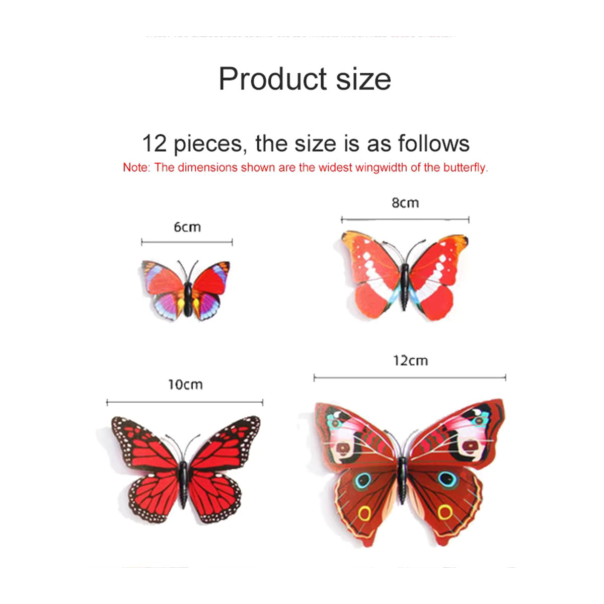 TMZ 12er Set 3D Schmetterling Aufkleber mit Magnet und doppelseitigem Klebeband in Rot und Mehrfarbig zur DIY Wand- und Kühlschrankdekoration - Bild 2