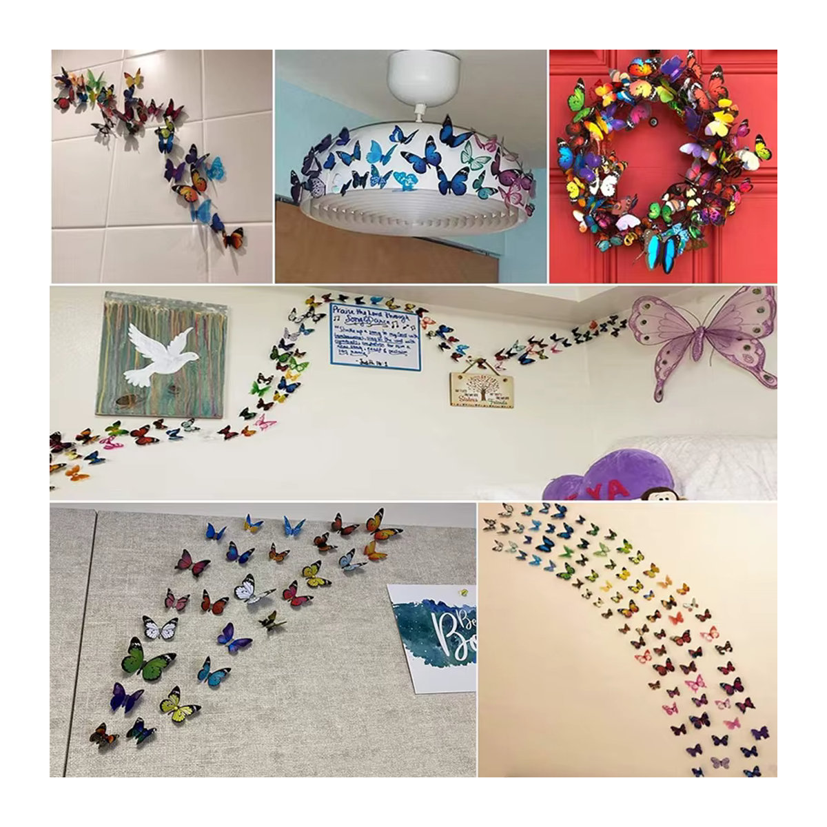TMZ 12er Set 3D Schmetterling Aufkleber mit Magnet und doppelseitigem Klebeband in Rot und Mehrfarbig zur DIY Wand- und Kühlschrankdekoration - Bild 3