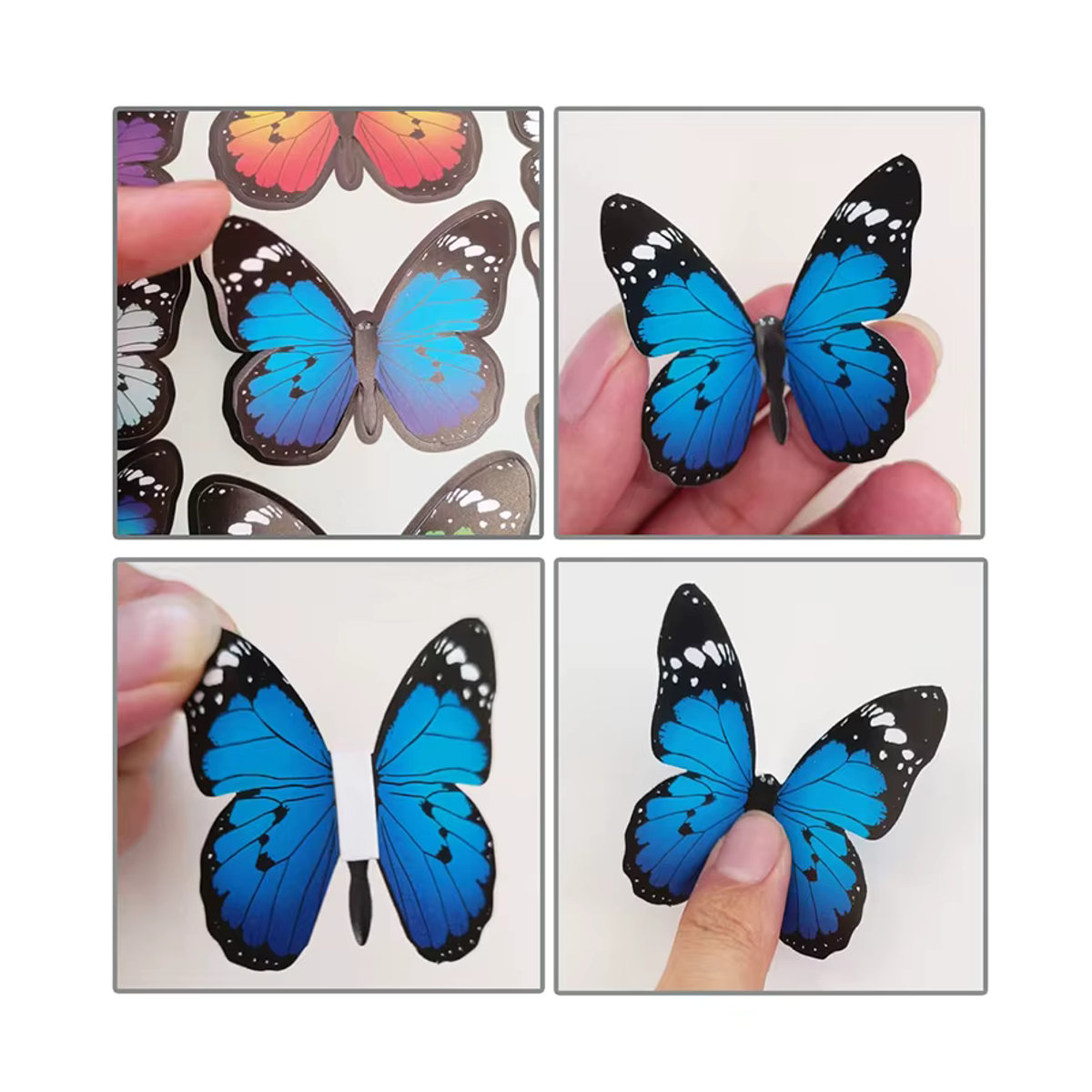 TMZ 12er Set 3D Schmetterling Aufkleber mit Magnet und doppelseitigem Klebeband in Rot und Mehrfarbig zur DIY Wand- und Kühlschrankdekoration - Bild 4