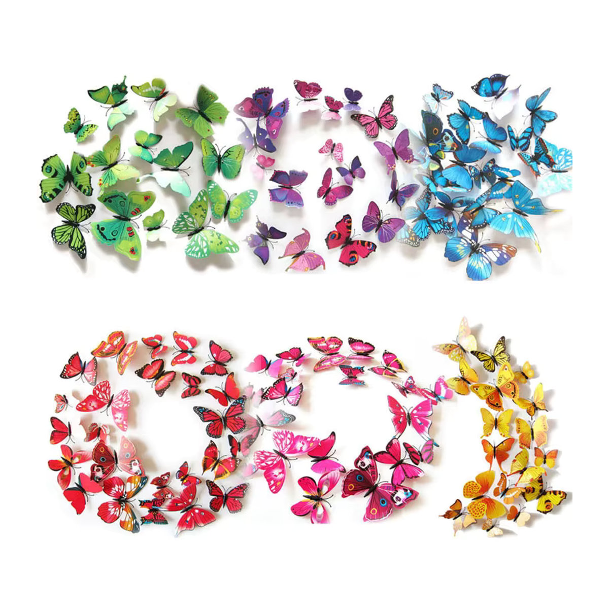 TMZ 12er Set 3D Schmetterling Aufkleber mit Magnet und doppelseitigem Klebeband in Rot und Mehrfarbig zur DIY Wand- und Kühlschrankdekoration - Bild 6