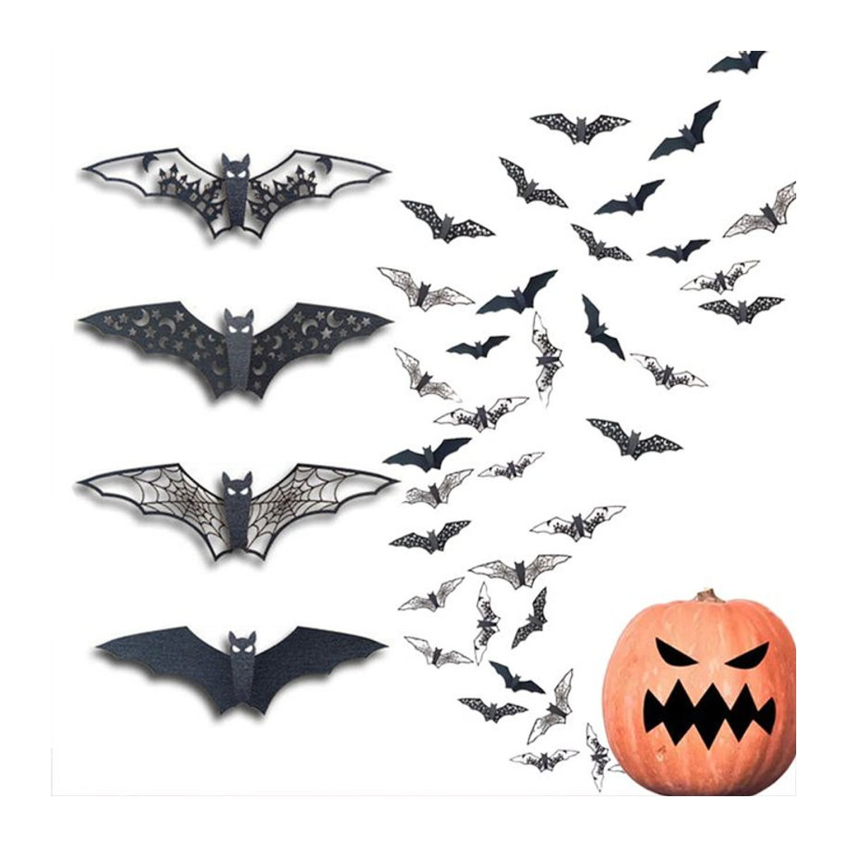 TMZ 3D Fledermaus Wandaufkleber Schwarz für Halloween Dekoration - Bild 1