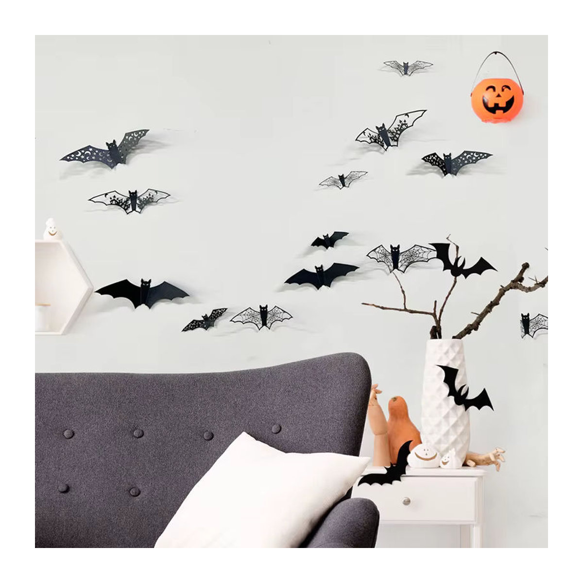 TMZ 3D Fledermaus Wandaufkleber Schwarz für Halloween Dekoration - Bild 3