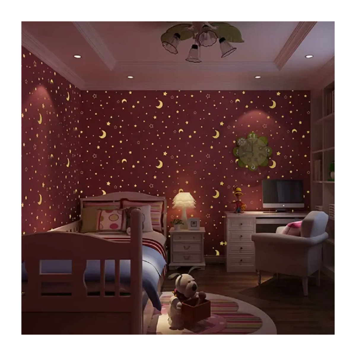 TMZ Leuchtende 3D Wandaufkleber mit Mond und Universum Motiv für Kinderzimmer in Grün - Bild 3